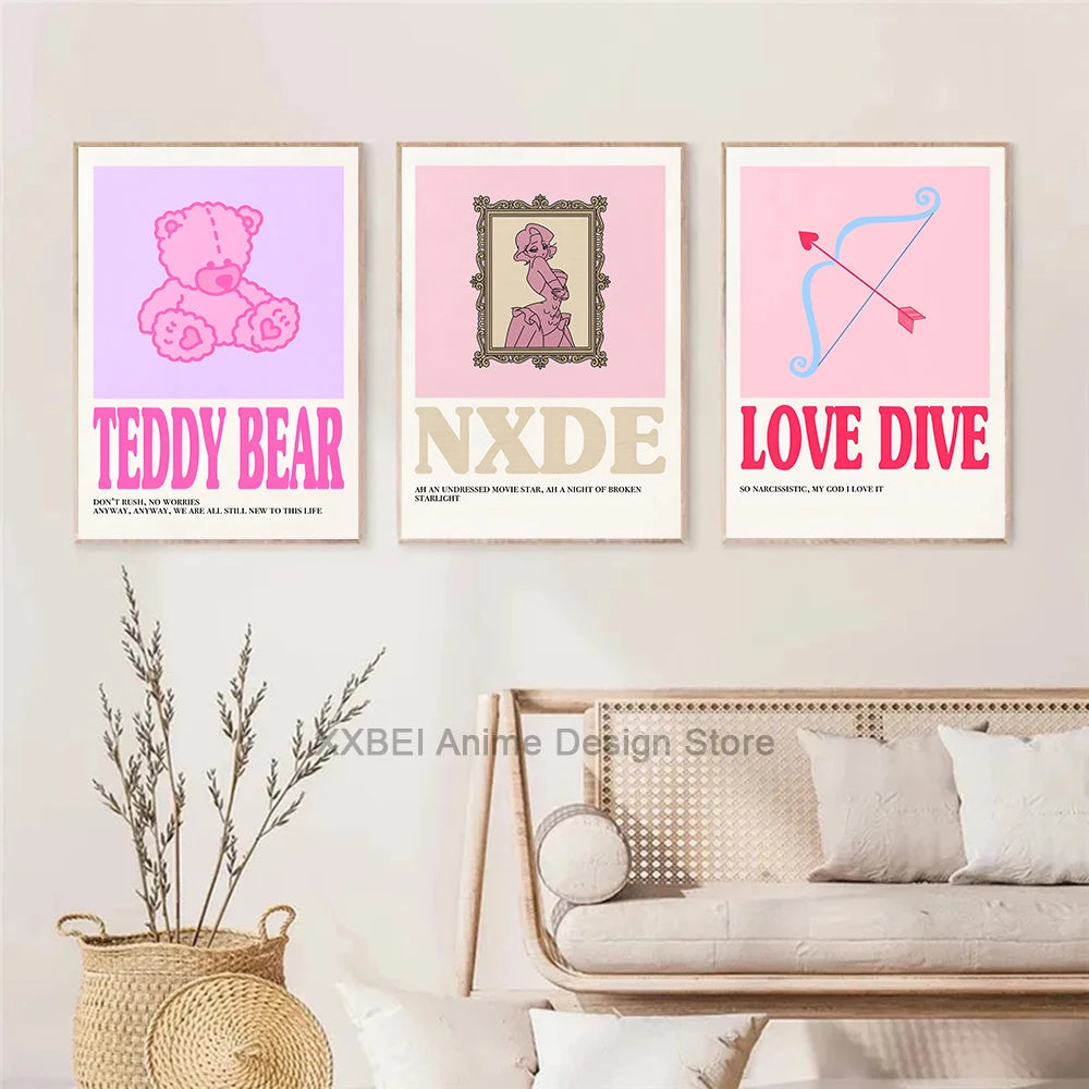 Kpop Group Popular Music Album TWICE TXT Cartoon Cute Poster Girl's Room Bedside Wall Sticker Decoration Cafe Hanging Painting