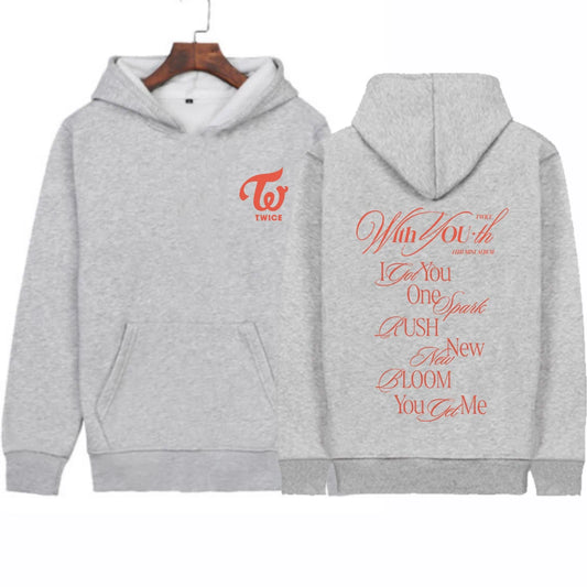 Kpop Twice with You Th Album Print Men's Sweatshirts Loose Trendy Long Sleeve Streewear Pullover Zip up Hip Hop Clothing