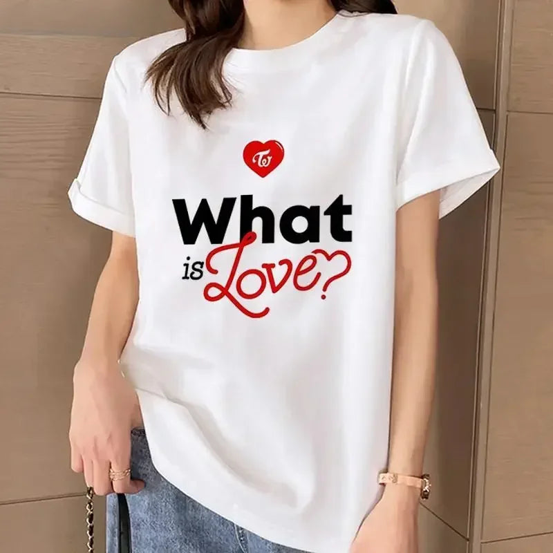 TWICE Fashion T-shirt Women Kpop Summer Short Sleeve Tee Korean Harajuku Aesthetic Cartoon Letter Printed Streetwear Y2k T-shirt