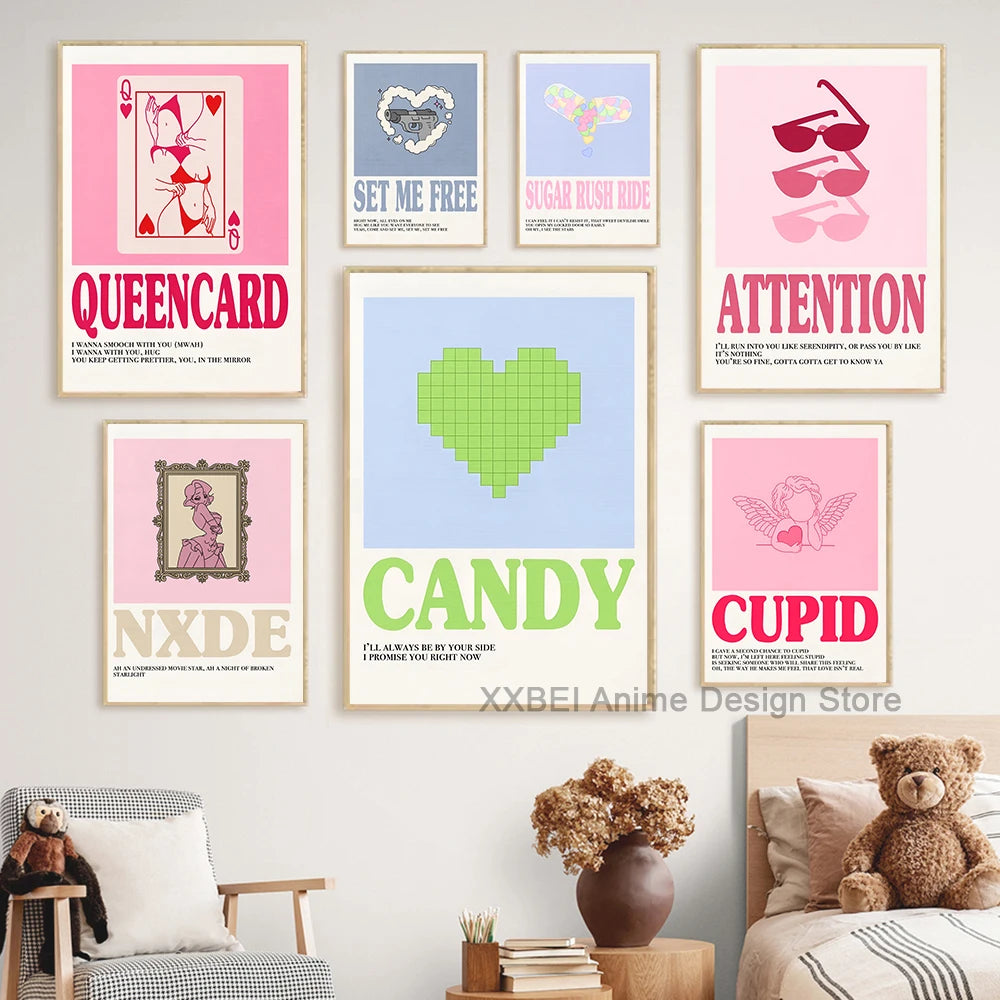 Kpop Group Popular Music Album TWICE TXT Cartoon Cute Poster Girl's Room Bedside Wall Sticker Decoration Cafe Hanging Painting